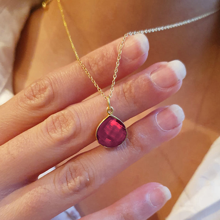 Ruby July Birthstone Gold Plated Pendant Charm Necklace