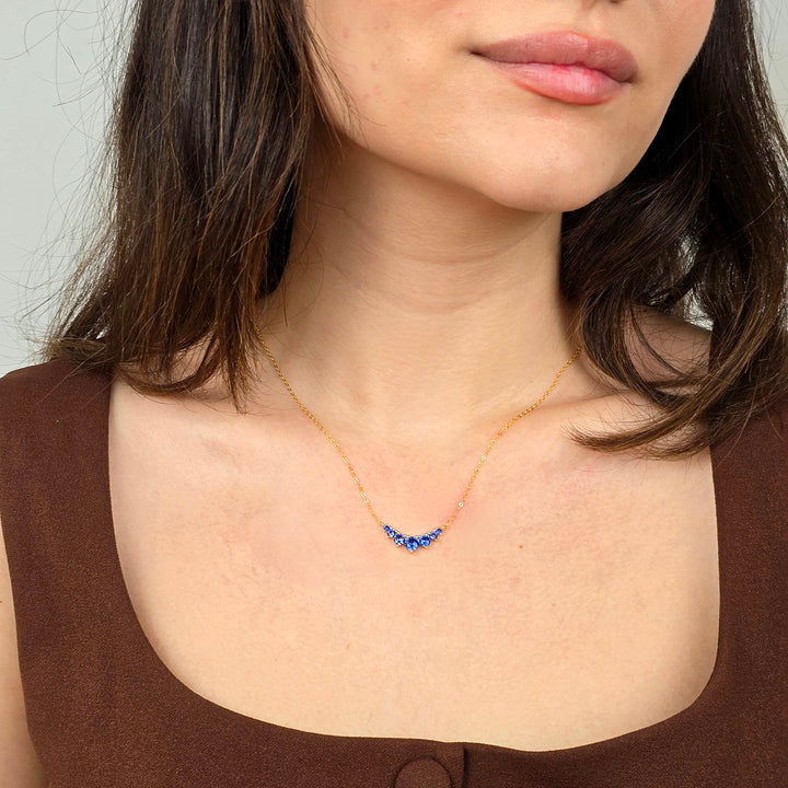 Graduated Round Sappghire Stones Gold Plated Necklace