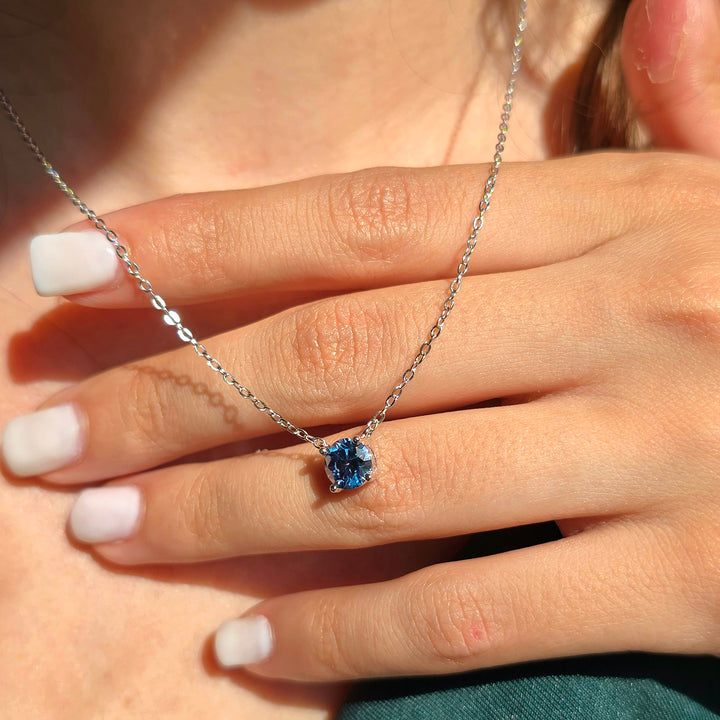 Sapphire Moissanite Crystal Sterling Silver Necklace