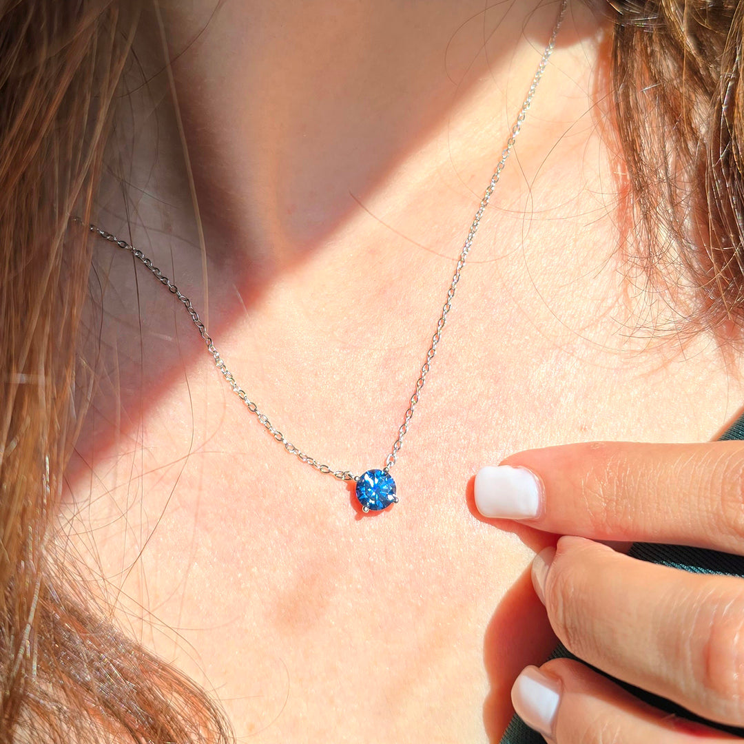 Sapphire Moissanite Crystal Sterling Silver Necklace