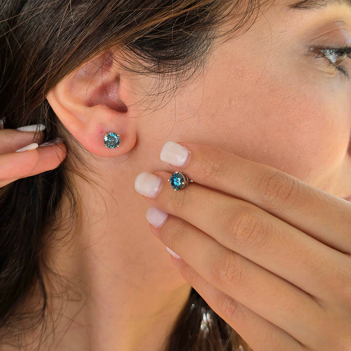 Sapphire Moissanite Crystal Sterling Silver Earrings