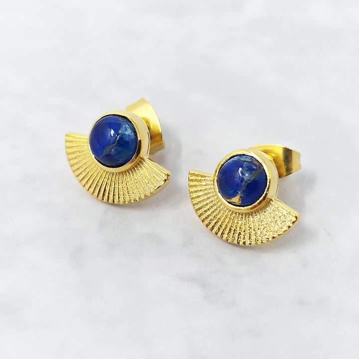 Sapphire September Birthstone Gold Plated Fan Earrings
