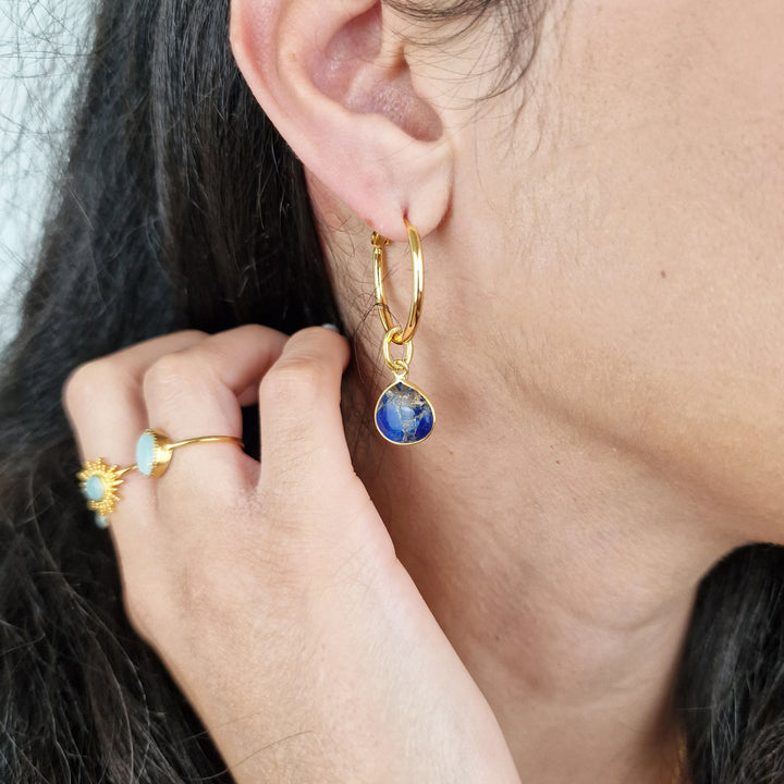 Sapphire September Birthstone Gold Plated Round Hoops