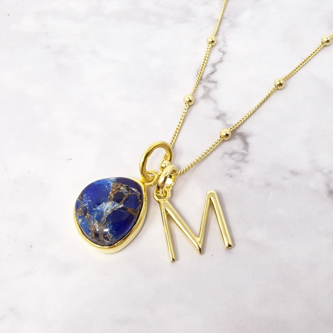 Gold Vermeil Initial And Sapphire September Birthstone Necklace