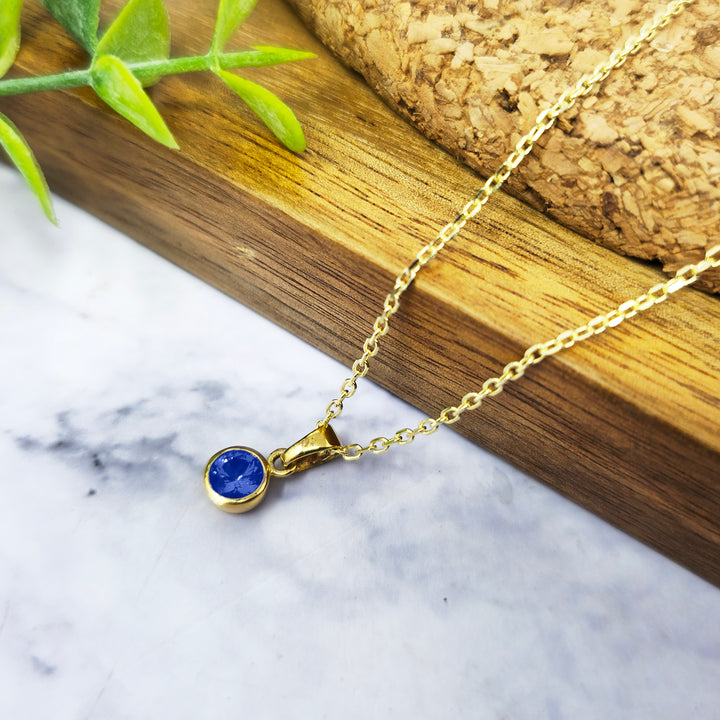 Mini Round Sapphire September Birthstone Pendant Necklace