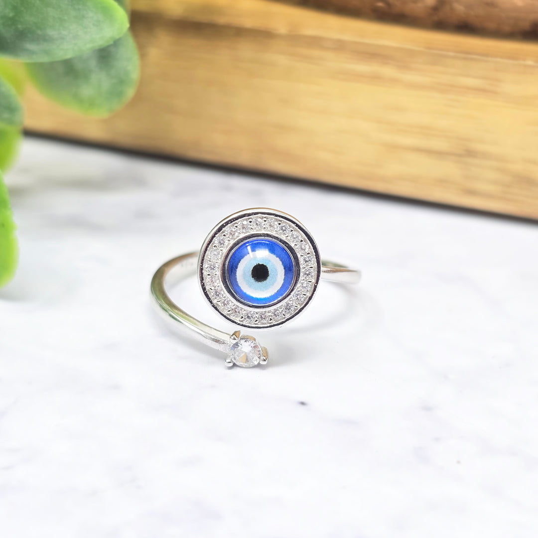 Evil Eye Fidget Spinner Friendship Sterling Silver Ring