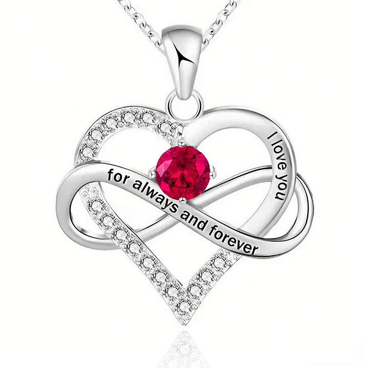 Ruby Gemstone Heart Romantic Love Silver Necklace