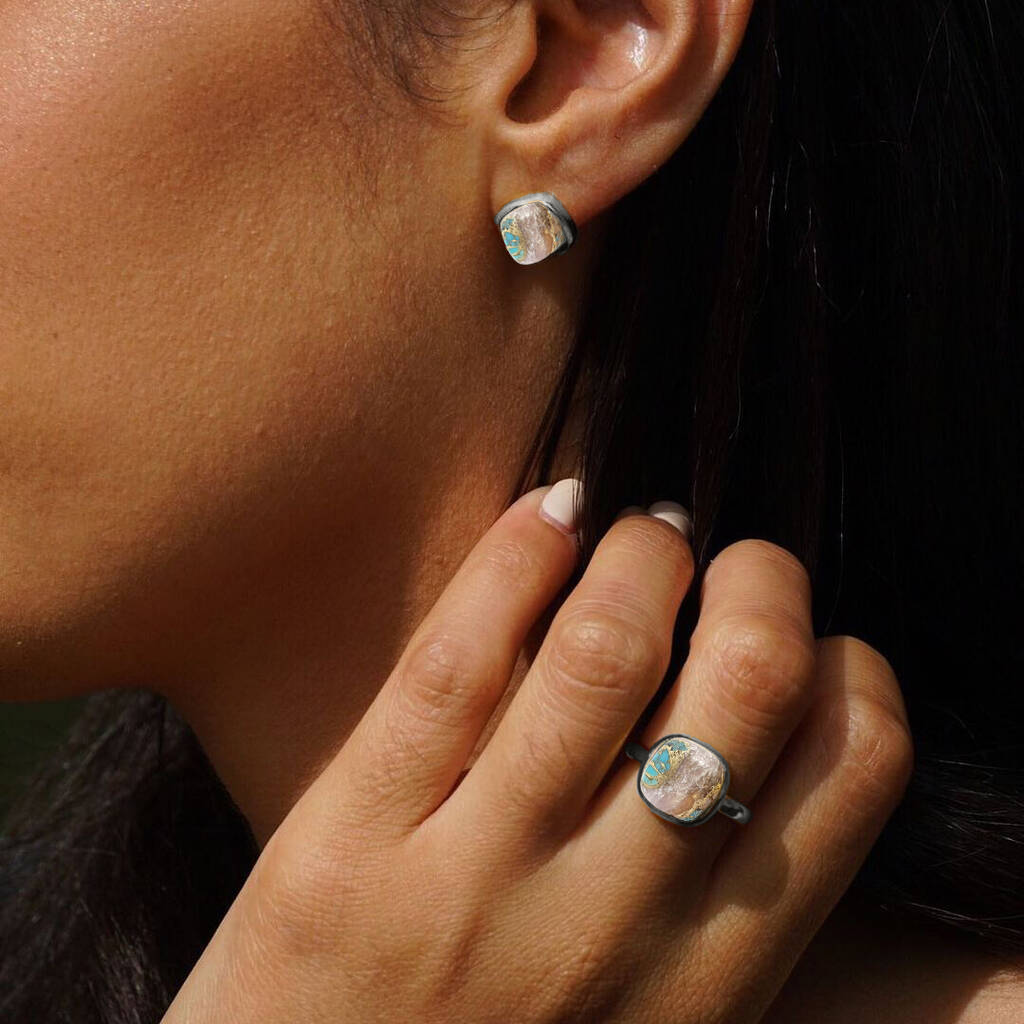 Opal Turquoise Sterling Silver Gemstone Stud Earrings