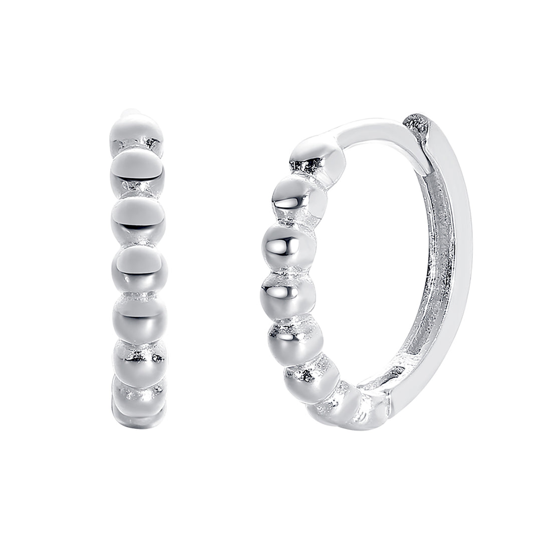 Dainty Beaded Huggie Hoop Sterling Silver Earrings