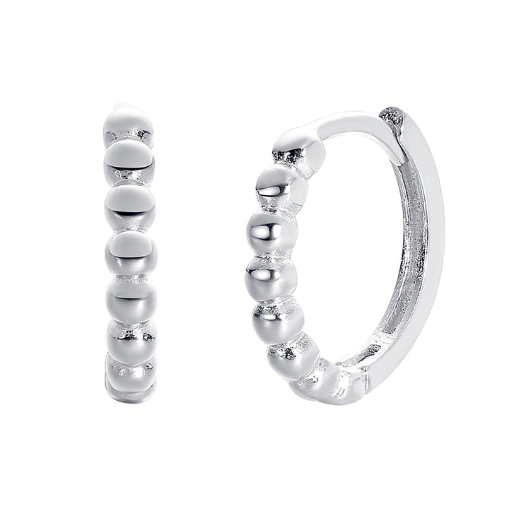 Dainty Beaded Huggie Hoop Sterling Silver Earrings