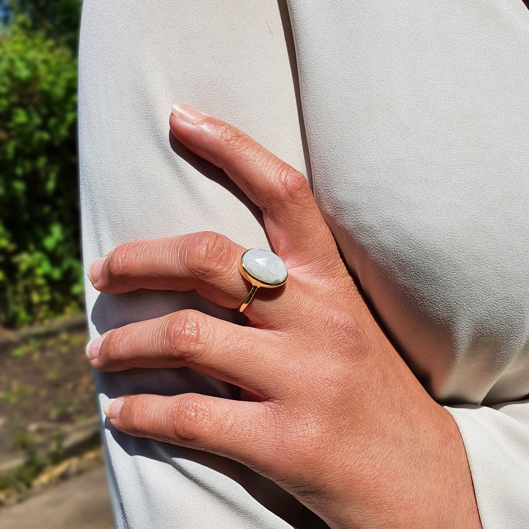 Statement Rainbow Moonstone June Birthstone Ring