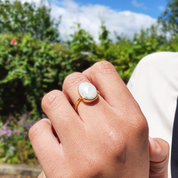 Statement Rainbow Moonstone June Birthstone Ring