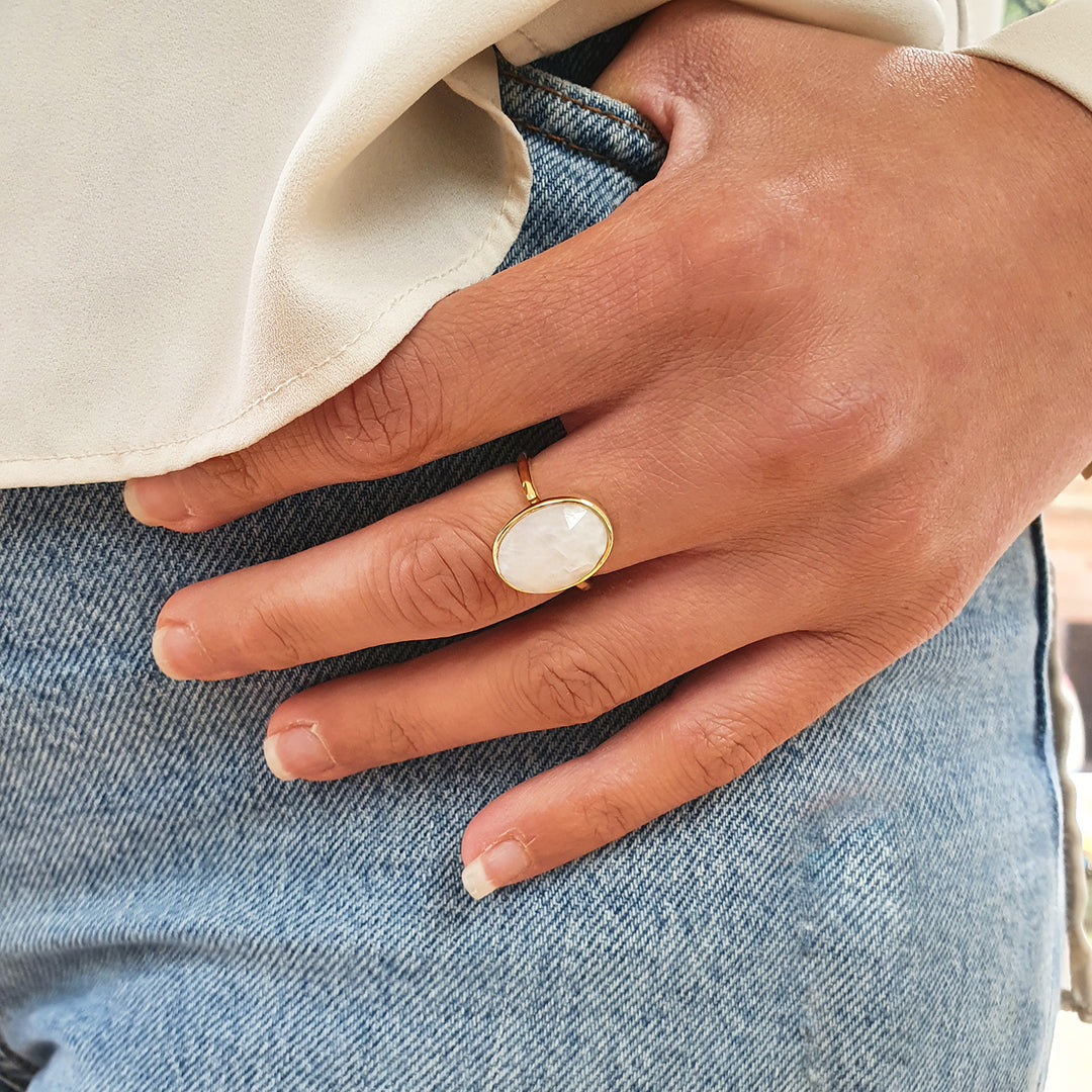 Statement Rainbow Moonstone June Birthstone Ring