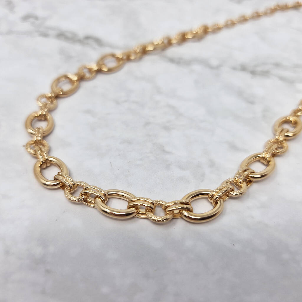 Bold Textured 18k Gold Vermeil Plated Link Necklace