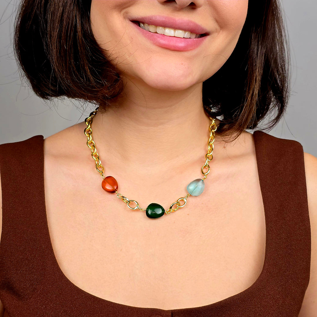 Statement Double Birthstone Pendant Camelia Necklace