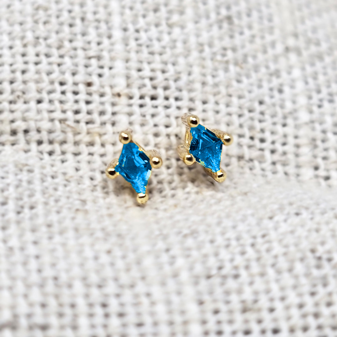 Tiny Turquoise Stud December Birthstone Diamond Shaped Earrings