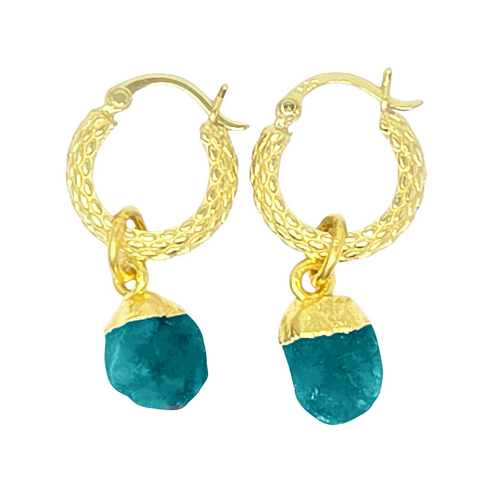 Raw Turquoise December Birthstone Huggie Hoops Gold Vermeil Plated Gemstone Earrings