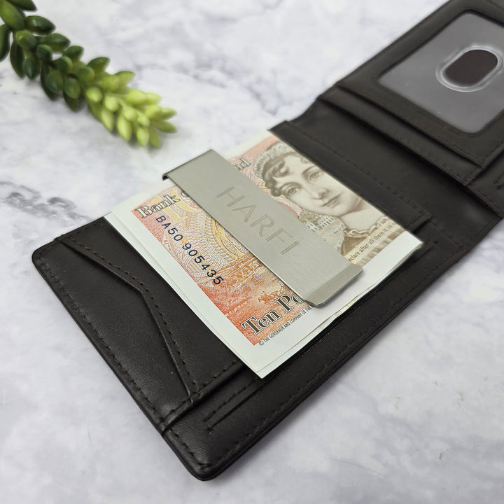 RFID Minimalist Leather Slim Wallet with Money Clip – Stylish Card Holder for Men