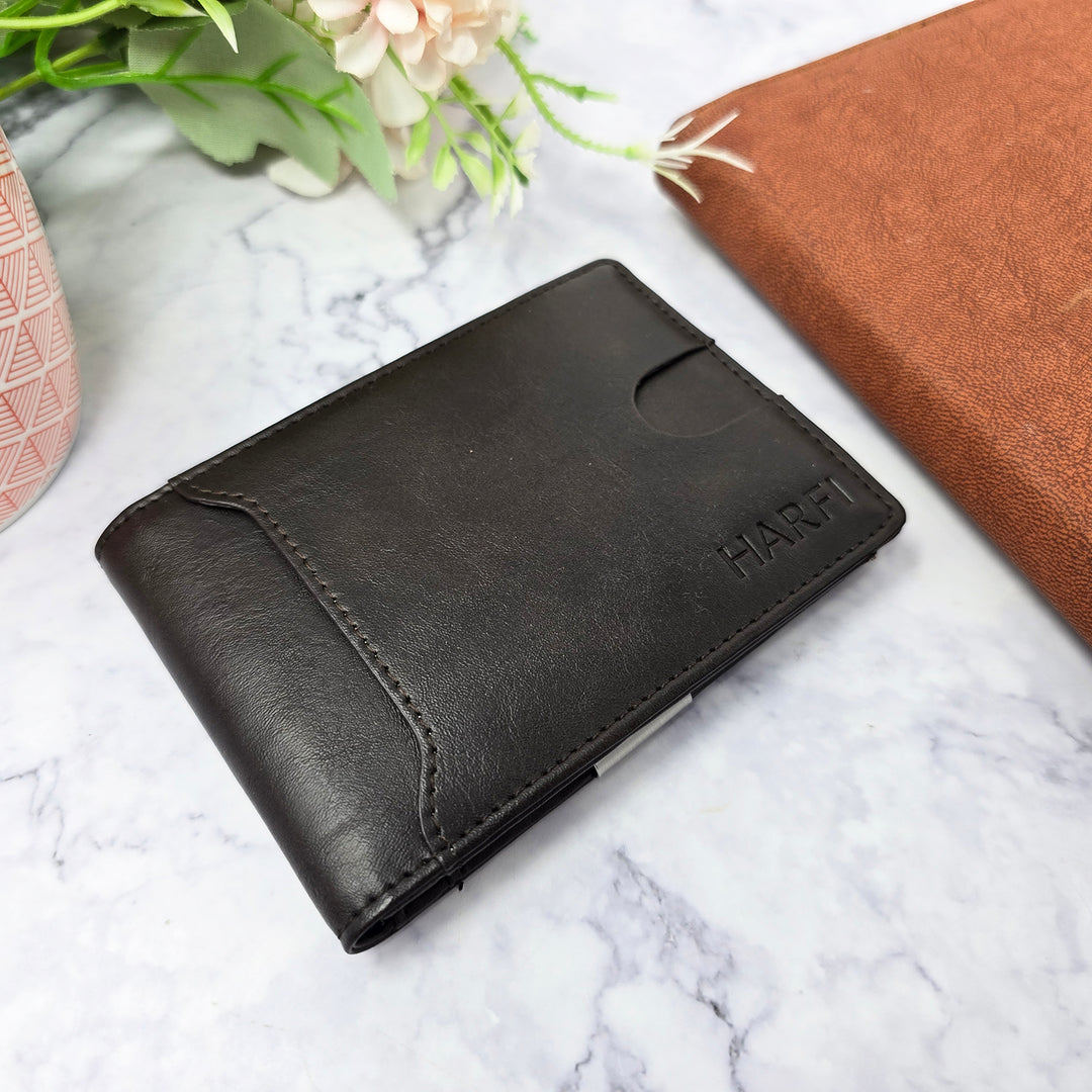 RFID Minimalist Leather Slim Wallet with Money Clip – Stylish Card Holder for Men