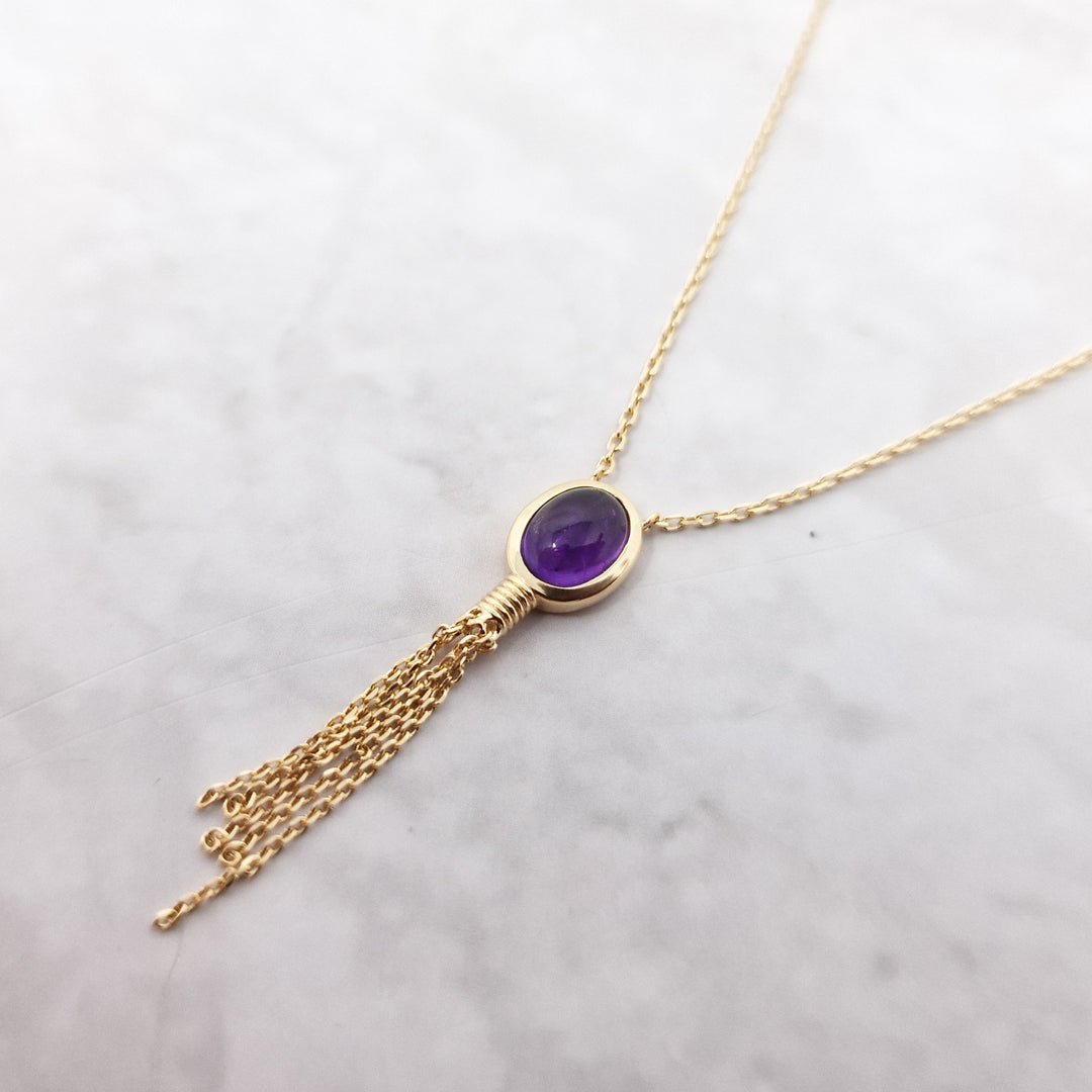 18ct Gold Vermeil Plated Oval Amethyst Necklace