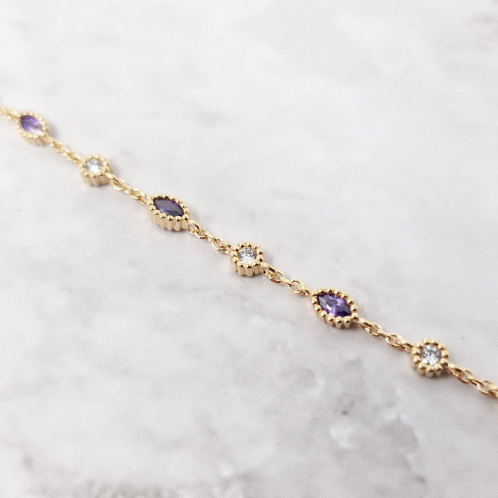 18ct Gold Vermeil Plated Amethyst And White Topaz Bracelet