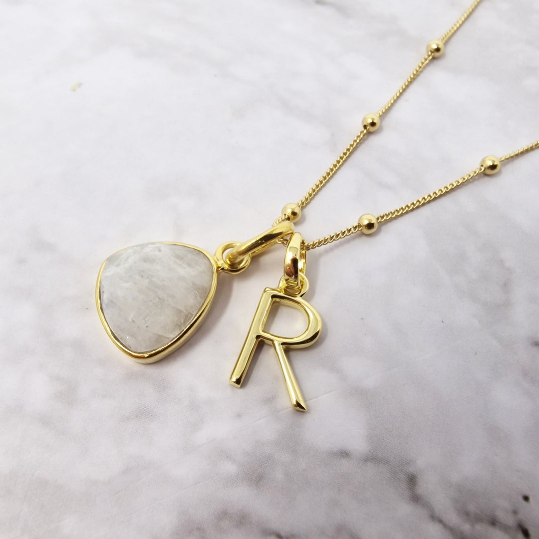 18ct Gold Vermeil Plated Moonstone Initial Necklace
