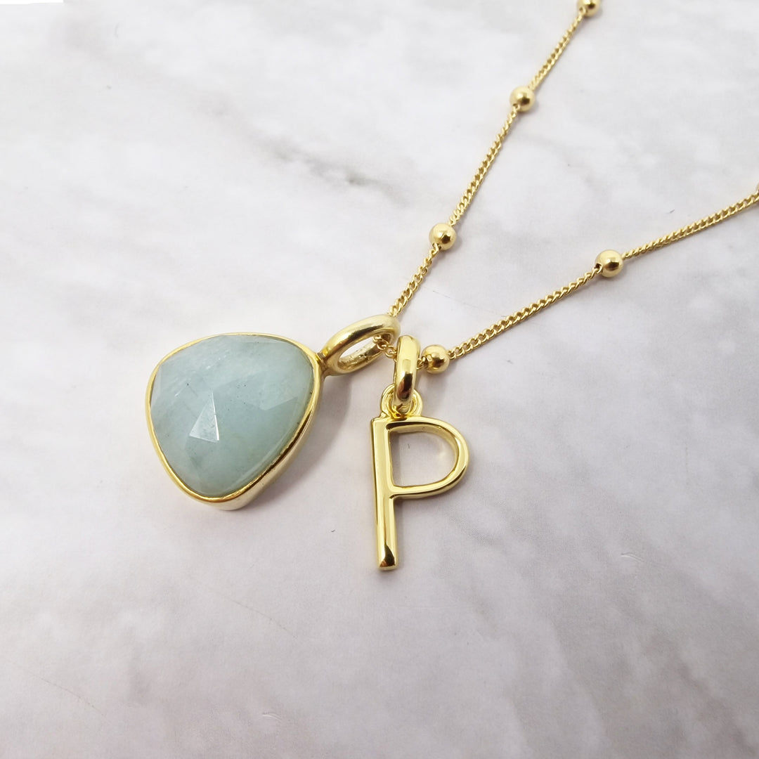 18ct Gold Vermeil Plated Aquamarine Initial Necklace