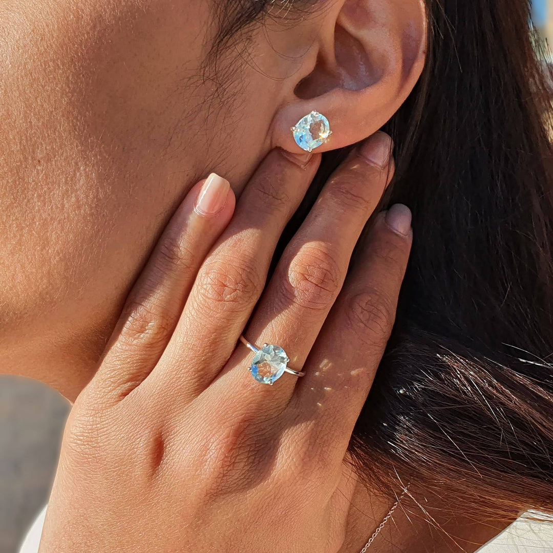 Sky Blue Topaz Sterling Silver Oval Prong Set Earrings - November Birthstone Earrings