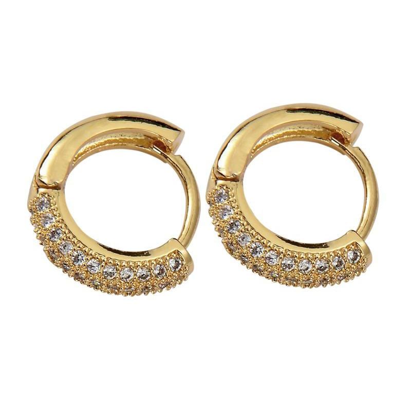 Coco 18k Gold Luxe Pave Huggie Earrings with cubic zirconia stones