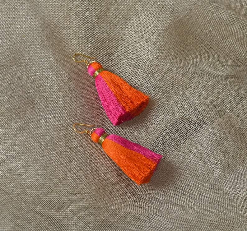 Orange and Pink tassel Pari earrings