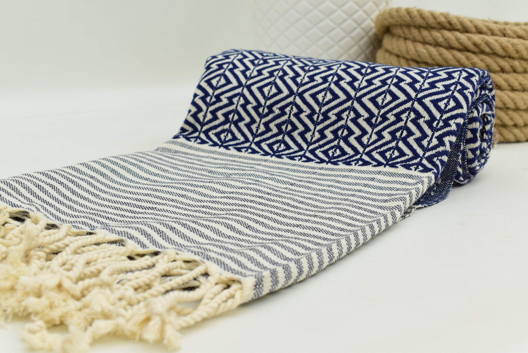 Nisa Hammam towel Navy Blue and White