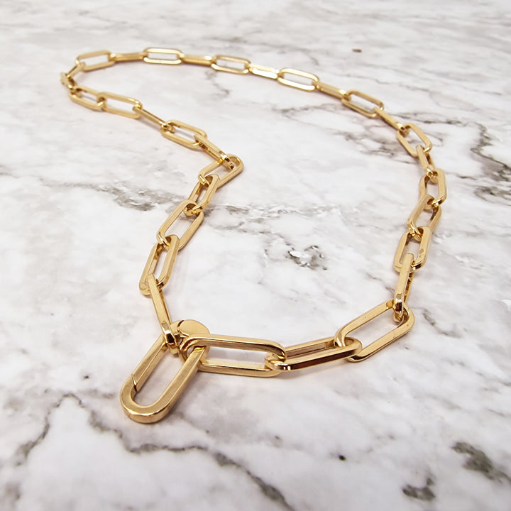 Sofia Charm Necklace  Paperclip Link Gold