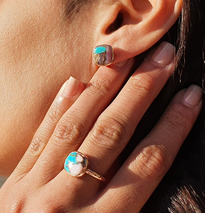 Rose Gold Vermeil Opal & Turquoise earrings - October Birthstone Earrings