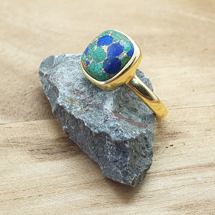 Azurite Gold Plated Sterling Silver Round Gemstone RingAzurite Gold Plated Sterling Silver Round Gemstone Ring - May Birthstone Ring