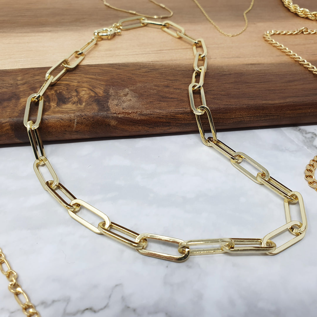 18k gold filled, 6mm thick, 16" adjustable paperclip chain