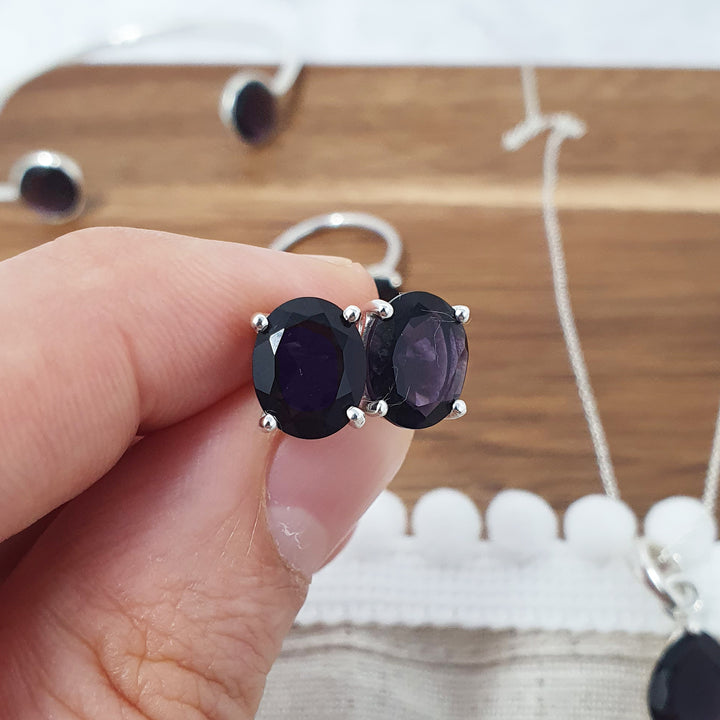 Amethyst gemstone sterling silver Oval Prong Set earrings - February Birthstone Earrings