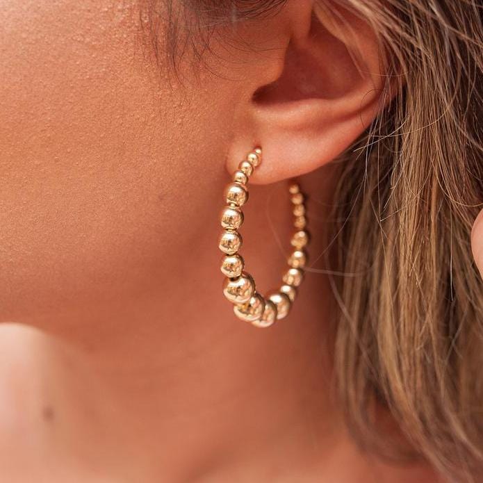18k Gold Filled Beaded Hoop Earrings