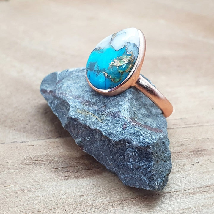 Ella - Pear Gemstone Ring, Pink, Rose Gold Plated, 10x14mm. October Birthstone Ring.