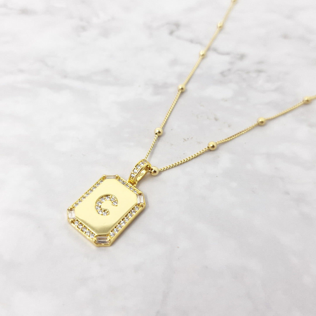 Gold Plated Personalised Initial CZ Letter Necklace