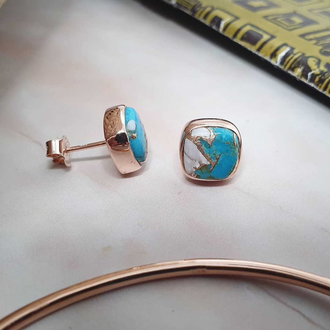Rose Gold Vermeil Opal & Turquoise earrings - October Birthstone Earrings