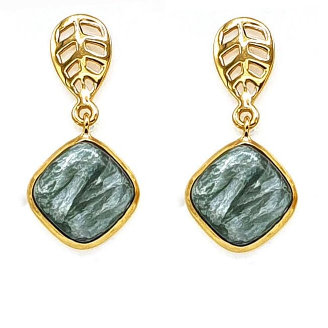 18ct Gold Vermeil Plated Seraphinite Gemstone Drop Earrings