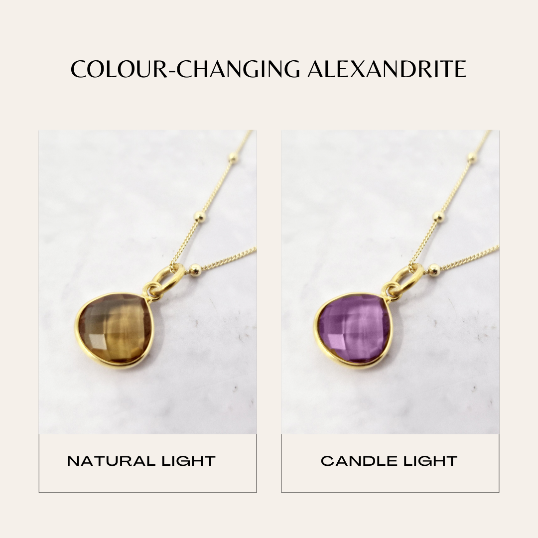 18ct Gold Vermeil Alexandrite Colour Changing June Birthstone Necklace
