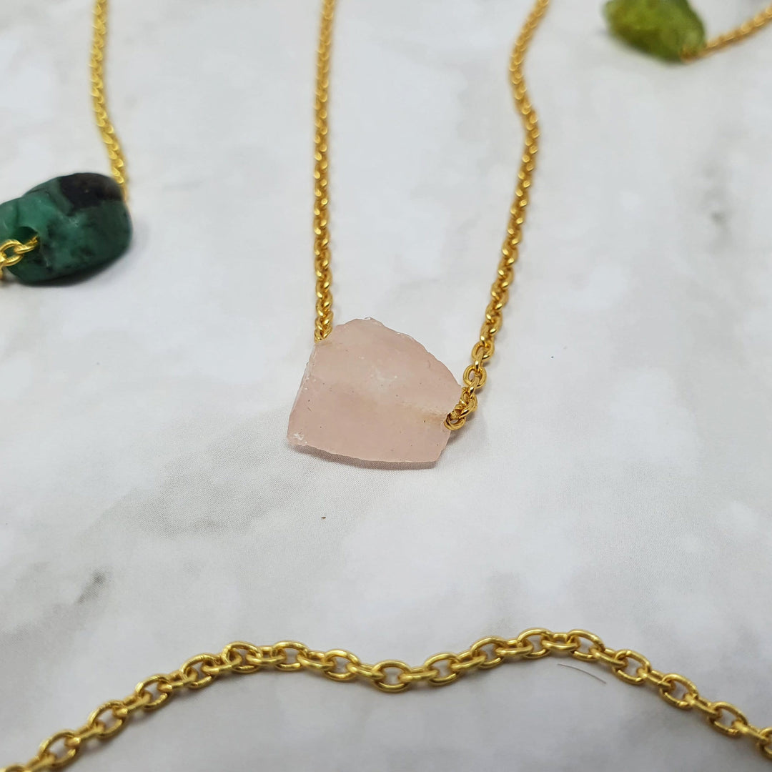 Rose quartz gold necklace