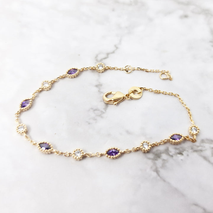 18ct Gold Vermeil Plated Amethyst And White Topaz Bracelet