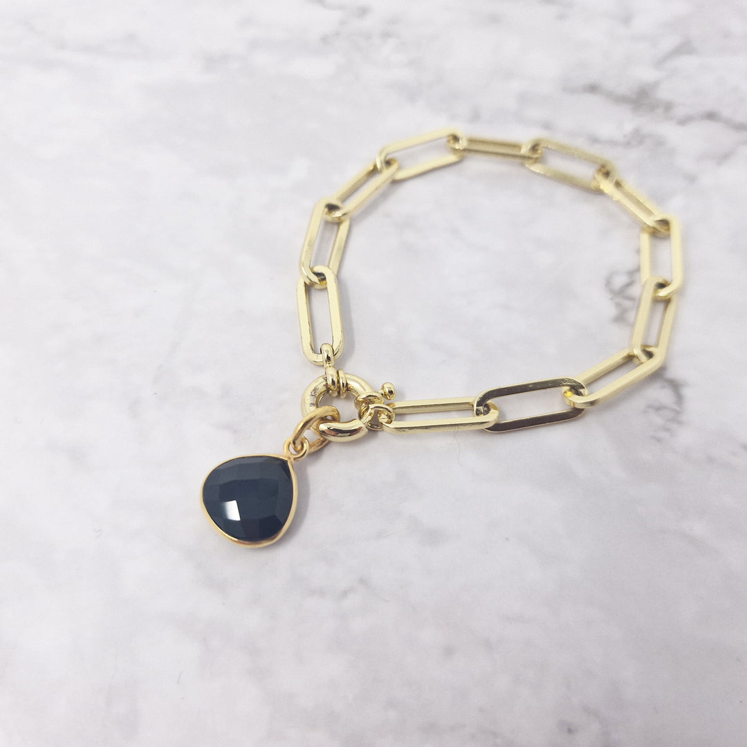 18ct Gold Plated Black Onyx Pendant Charm Bracelet