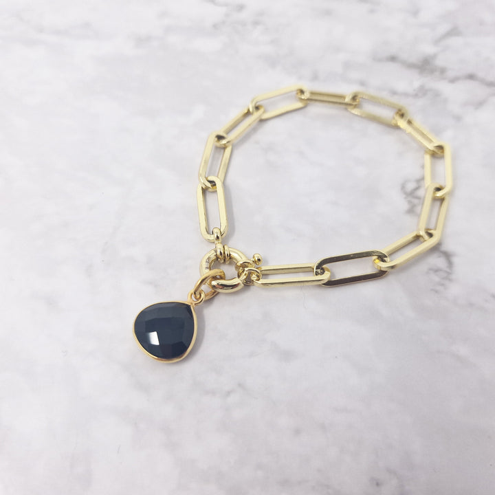 18ct Gold Plated Black Onyx Pendant Charm Bracelet