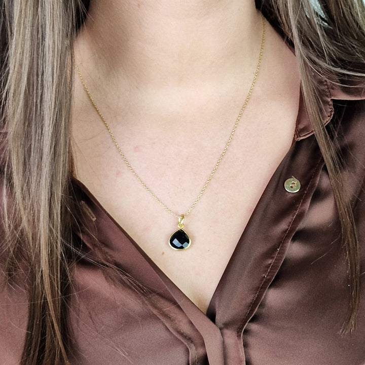 18ct Gold Plated Black Onyx Pendant Necklace