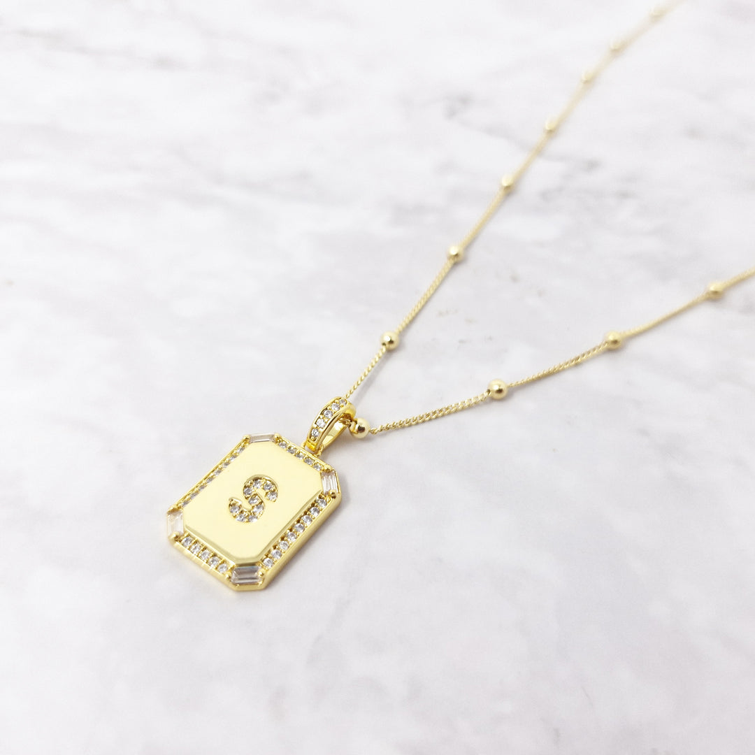 Gold Plated Personalised Initial CZ Letter Necklace