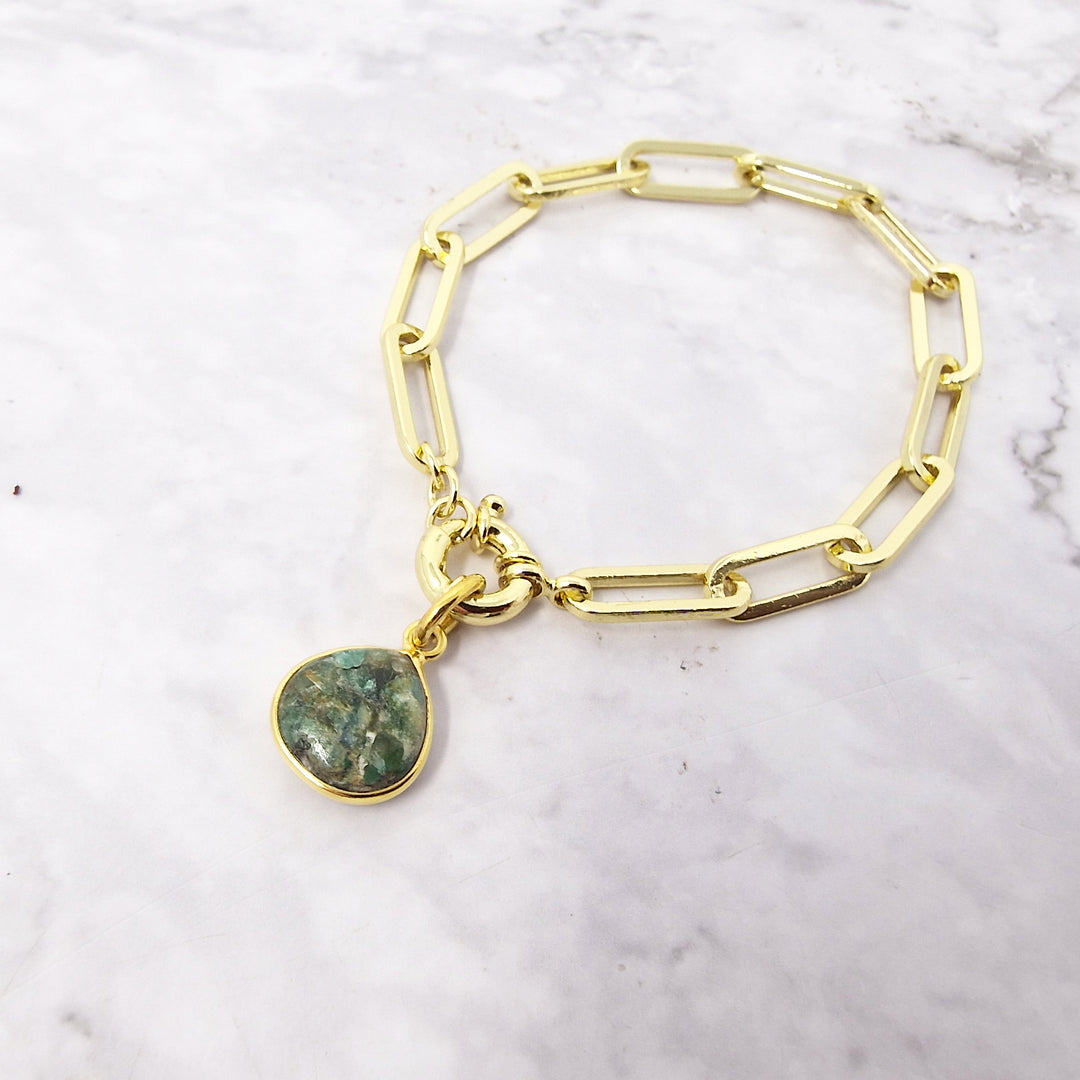 18ct Gold Plated Emerald Gemstone Crystal Bracelet