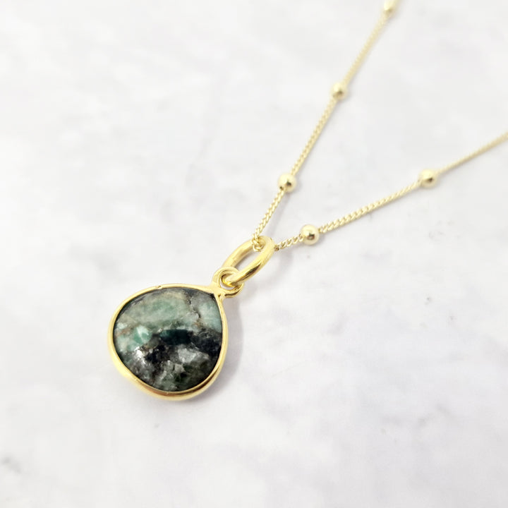 18ct Gold Plated Emerald Crystal Charm Necklace